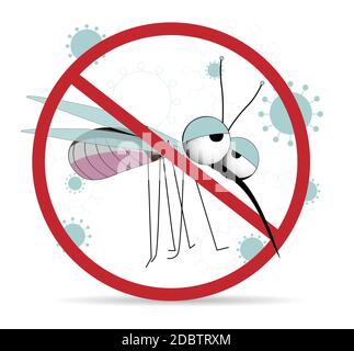Mosquito warning prohibited sign. insect control vector icon. Cute mosquito character Stop and control mosquitoes, anti-insect illustration. . Stock Photo