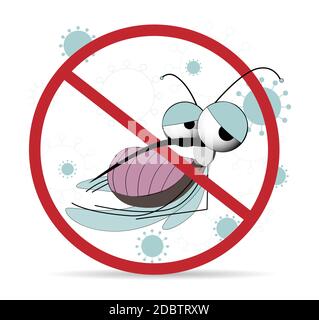 Funny mosquito prohibition sign. Stop insects. Vector character with wings. Stock Photo
