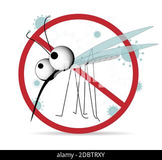 Funny mosquito prohibition sign. Stop insects. Vector character with wings. Stock Photo