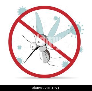 Mosquito warning prohibited sign. Anti mosquitoes, vector insect control symbol. Stop and control mosquitoes, anti-insect illustration. CUTE CHARACTER Stock Photo
