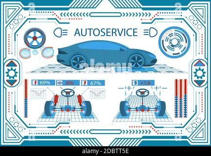 Blue light shock absorber car on black background. 3d illustration