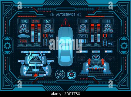 Car service. GUI. Diagnostic alignment wheels. Fragment of the road