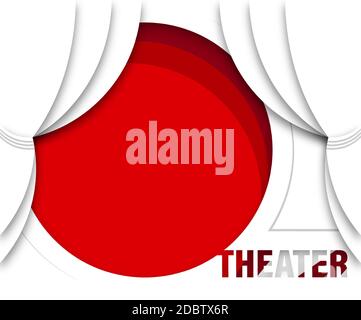 background with theatrical curtain, backstage in paper cut style. Heatrical premieres, circus poster. Vector Stock Vector