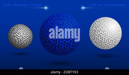 decorative sphere with hexagons and labyrinth ornament. Design element or ready made tech banner decoration. Easy to edit ornament and background colo Stock Vector