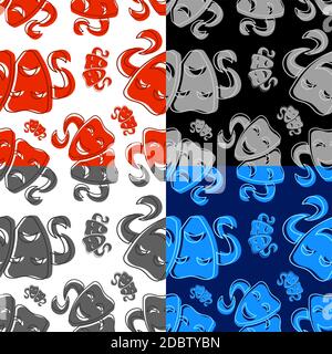 set of seamless patterns with comedy and tragic theatrical masks. Theatrical premieres, circus poster. Vector Stock Vector