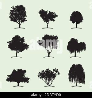 Tree Collection Flat Icon with nine different kind of plants on white background vector illustration Stock Vector