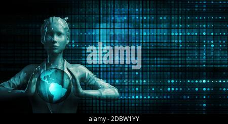 Business Executive Holding Globe Future Technology Theme Concept Stock Photo