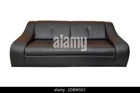Black leather sofa isolated included clipping path Stock Photo