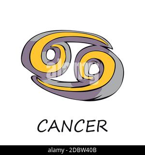 Cancer zodiac sign flat cartoon vector illustration. Crab celestial water symbol with name. Astrological horoscope prediction object. Astrology chart Stock Photo