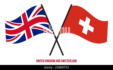 United Kingdom and Switzerland Flags Crossed And Waving Flat Style. Official Proportion. Correct Colors. Stock Vector