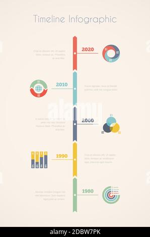 Vector timeline infographics, elements and icons in vintage style, design template Stock Vector