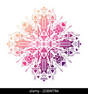 Gradient tribal geometric mandala. Color native ornament on a white background. Mystical pattern. Vector colorful folk pattern for cards, stickers, sc Stock Vector