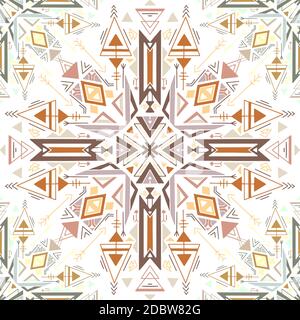Seamless tribal native texture. Flat colorful tracery drawing on a white background. Vector geometric boho pattern for fabrics, covers, wallpapers and Stock Vector