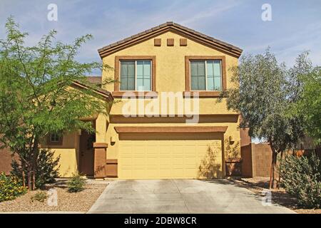 Two-story Stucco Home in Tucson, Arizona Stock Photo