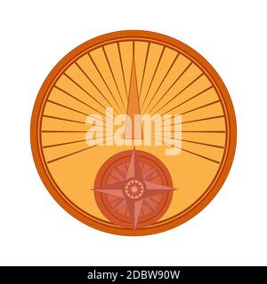 Colorful ancient sundial top view isolated on a white background. Old time dimension. Vector flat object for logos, icons and your creativity. Stock Vector