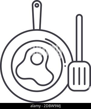Spade of frying pan icon, linear isolated illustration, thin line vector, web design sign, outline concept symbol with editable stroke on white Stock Vector
