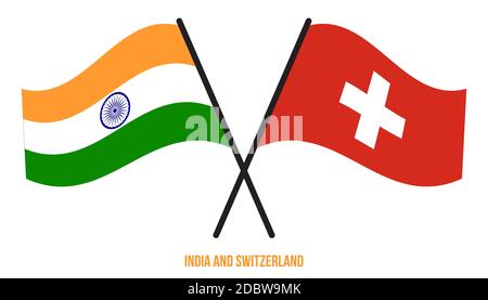 India and Switzerland Flags Crossed And Waving Flat Style. Official Proportion. Correct Colors. Stock Vector