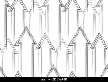 Seamless pattern of dashed arrows to the up. Black stroke silhouette. Vector outline texture with pointers for wallpaper, fabrics and your creativity. Stock Vector