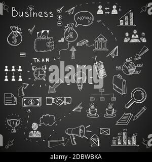 Business doodles, chalk on blackboard. Vector eps10 illustration Stock Vector