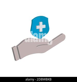Hand icon 3d and shield with health symbol. Design vector illustration Stock Vector