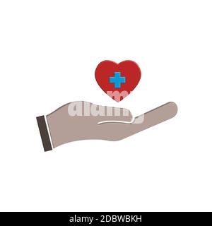 Hand and heart 3d icon with health symbol. Design vector illustration Stock Vector