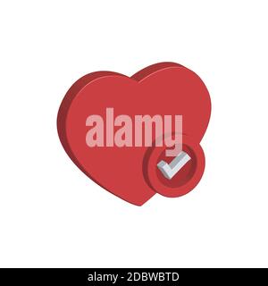 Heart icon 3d with check mark. Design vector illustration Stock Vector