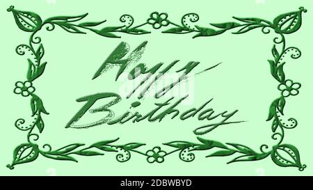 Greeting card with flower ornamental frame and HAPPY BIRTHDAY lettering Stock Photo