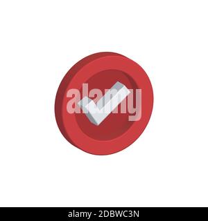 Check mark icon 3d. Checked icon or correct choice sign in round shape. Design vector illustration Stock Vector