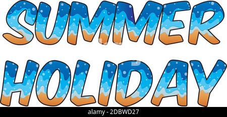 Vector illustration of Summer holiday text with water and sand concepts Stock Vector