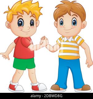 Vector illustration of Cartoon little boys shaking hands Stock Vector