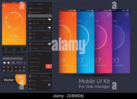 Task Manager Ui Mobile Design Colorful mobile task manager ui design kit flat vector illustration ...