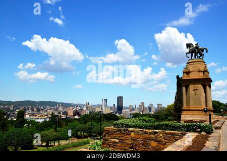 View of Pretoria with the Delville Wood War Memorial, South Africa. The Delville Wood War Memorial memorial commemorating the South African soldiers who died in World War I and the Korean War. Stock Photo