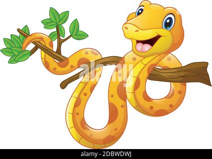 Vector illustration of Cartoon snake on branch Stock Vector
