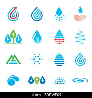 Water icons and design elements. Set of water drops symbols. Isolated on white background.Vector available. Stock Vector