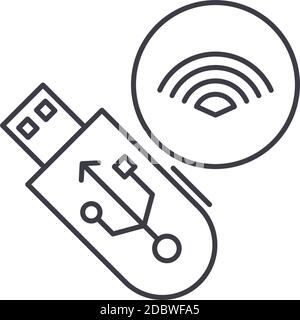 Wireless usb device icon, linear isolated illustration, thin line vector, web design sign, outline concept symbol with editable stroke on white Stock Vector