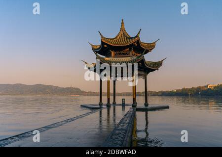 Jixian pavilion, the landmark at the West Lake in Hangzhou, China. Stock Photo