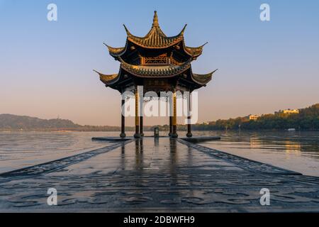 Jixian pavilion, the landmark at the West Lake in Hangzhou, China. Stock Photo