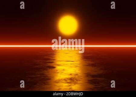 3D Illustration of a Sunset over a strange alien science fiction Planet. Stock Photo
