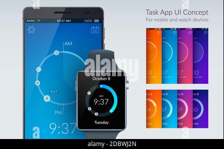 Task app ui design concept for mobile and watch devices on light background flat vector illustration Stock Vector