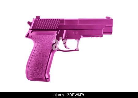 Pink pistol gun isolated on white background with clipping path Stock Photo