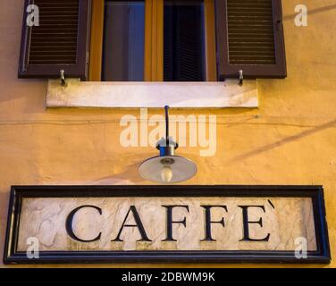 Rome, Italy. Tradiotional vintage style coffee sign on the wall. Stock Photo