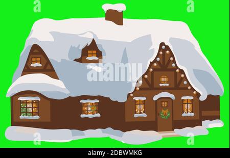 wooden lodge traditional cottage snow illustration Stock Photo - Alamy