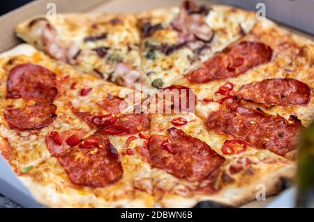 Homemade Pizza. A wonderful mix of flavors and colors. Stock Photo