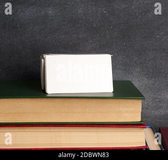 stack of rectangular white paper blank business cards, close up Stock Photo
