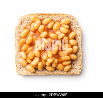 Toast bread with baked beans isolated on white background. Stock Photo