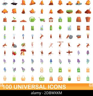 100 universal icons set. Cartoon illustration of 100 universal icons vector set isolated on white background Stock Vector