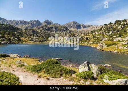 Estany Primer lake in Andorra, Pyrenees Mountains Stock Photo