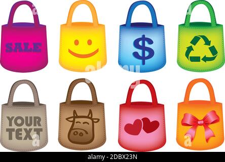 Vector illustration of different grocery shopping tote bags. Isolated on white background. Stock Vector