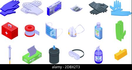 Medical gloves icons set. Isometric set of medical gloves vector icons for web design isolated on white background Stock Vector