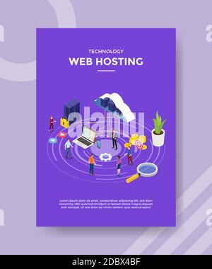 technology web hosting cloud connecting server laptop for template of banner and flyer for printing magazine cover and poster with flat cartoon style Stock Vector
